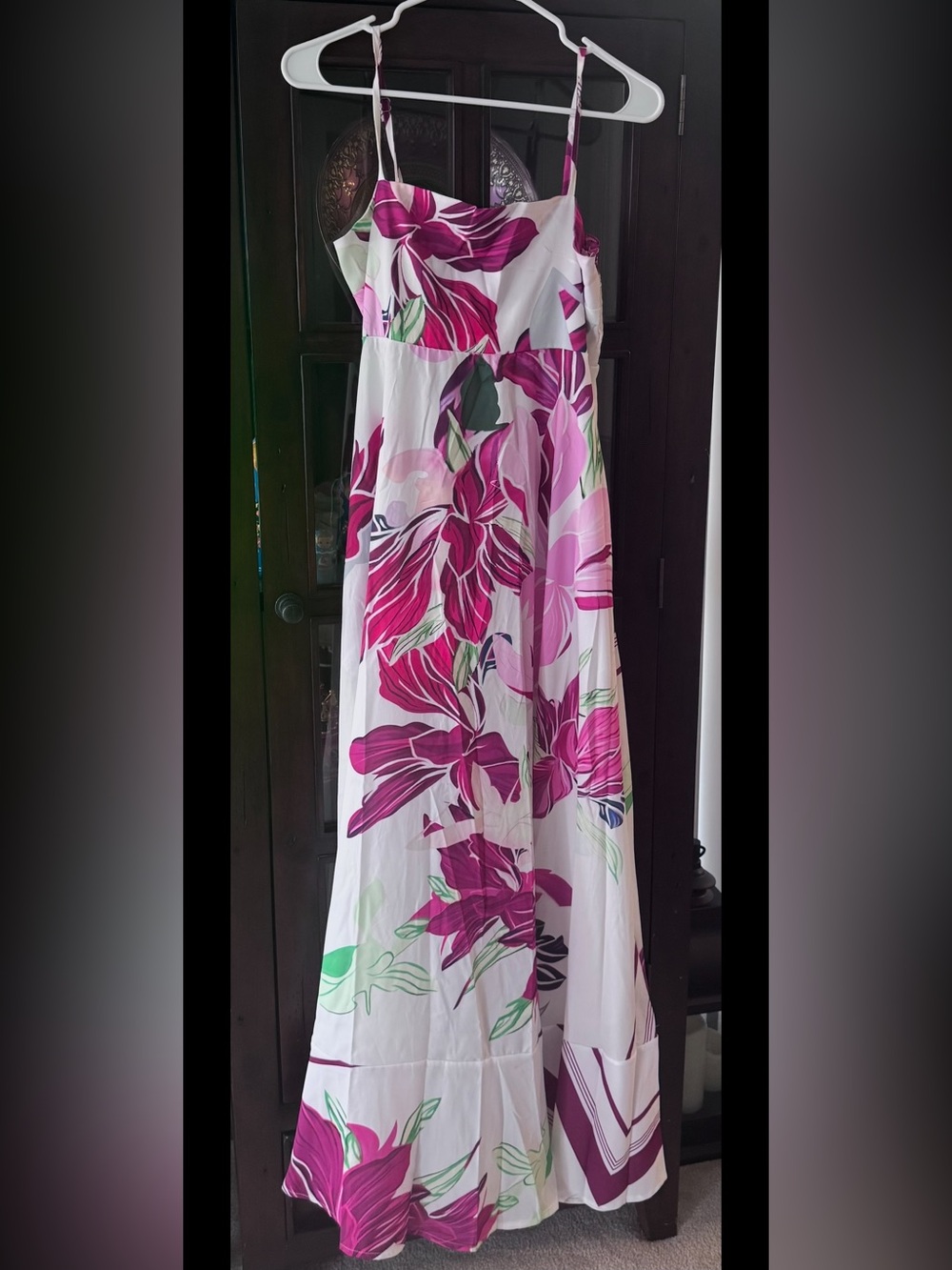 Amazon White Maxi Dress with Pink and Green Floral Print